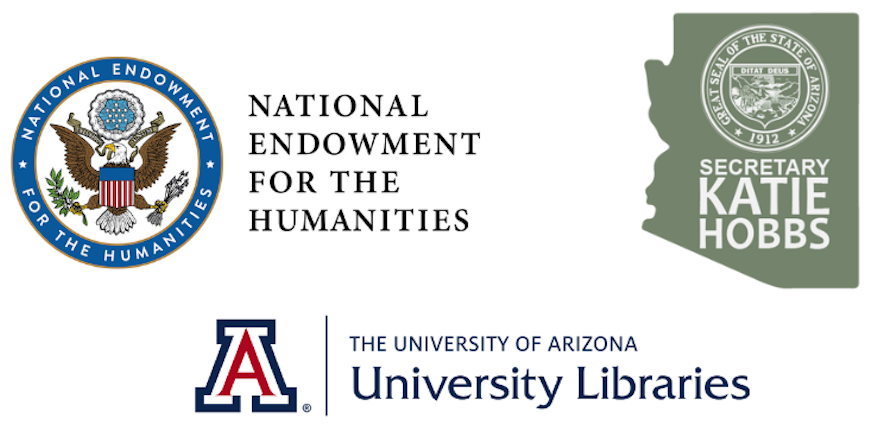 National Endowment for the Humanities logo, Arizona State Library logo, UA Libraries logo