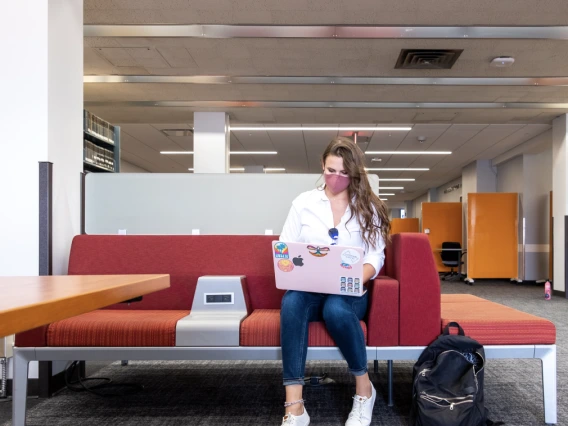 Student studying in a study room