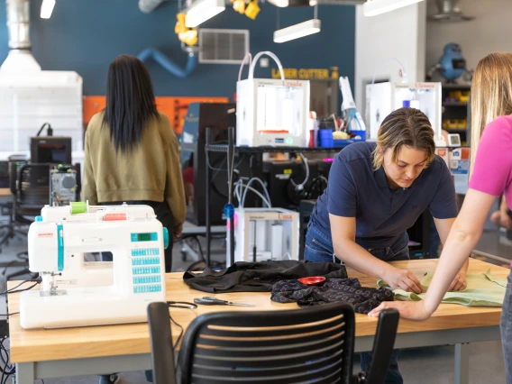 Students working on projects in the Maker Studio