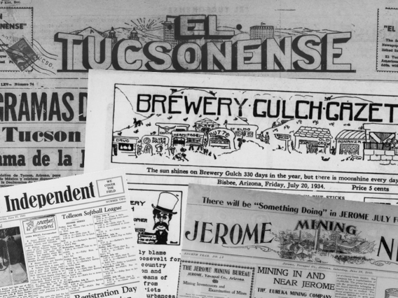 Collage of historical Arizona newspaper mastheads