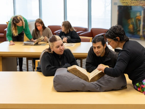 Students participate in an instruction session led by Special Collections staff