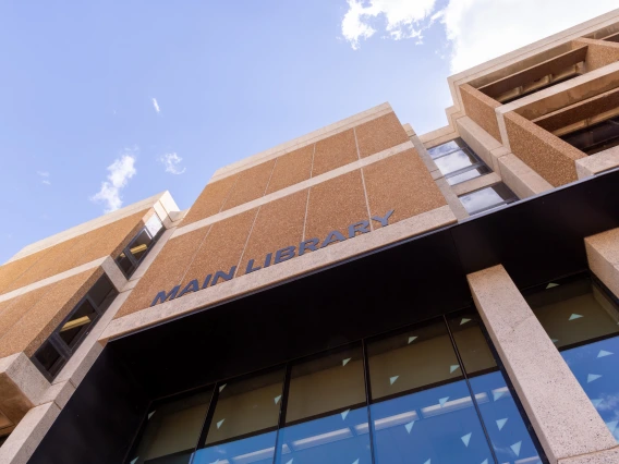 main library sign on building entrance 
