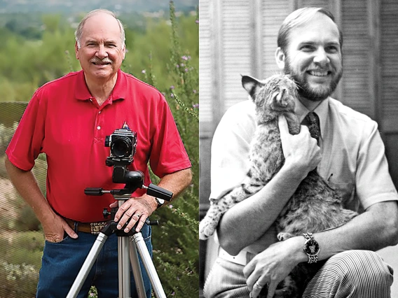 two photos of john schaefer in color and in black/white