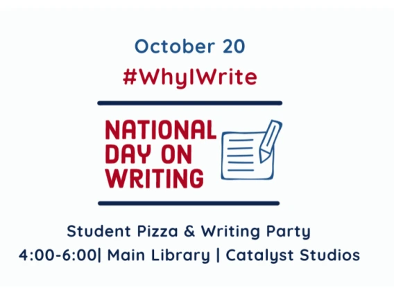 national day on writing event in blue and red text, white background