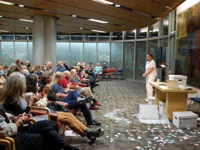 Natalie Songer performing her show "Satellites"