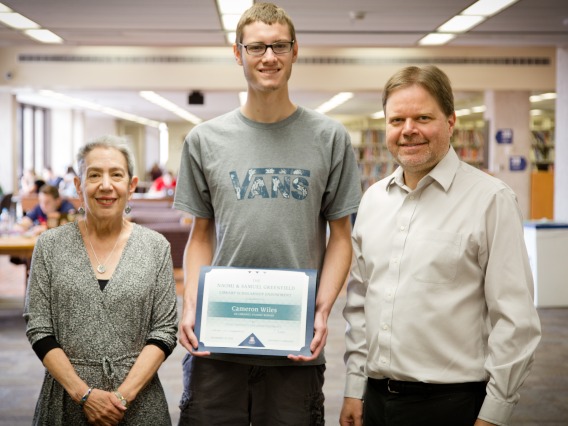 Donor Louise Greenfield, student Cameron Wiles, Vice Dean Shan Sutton