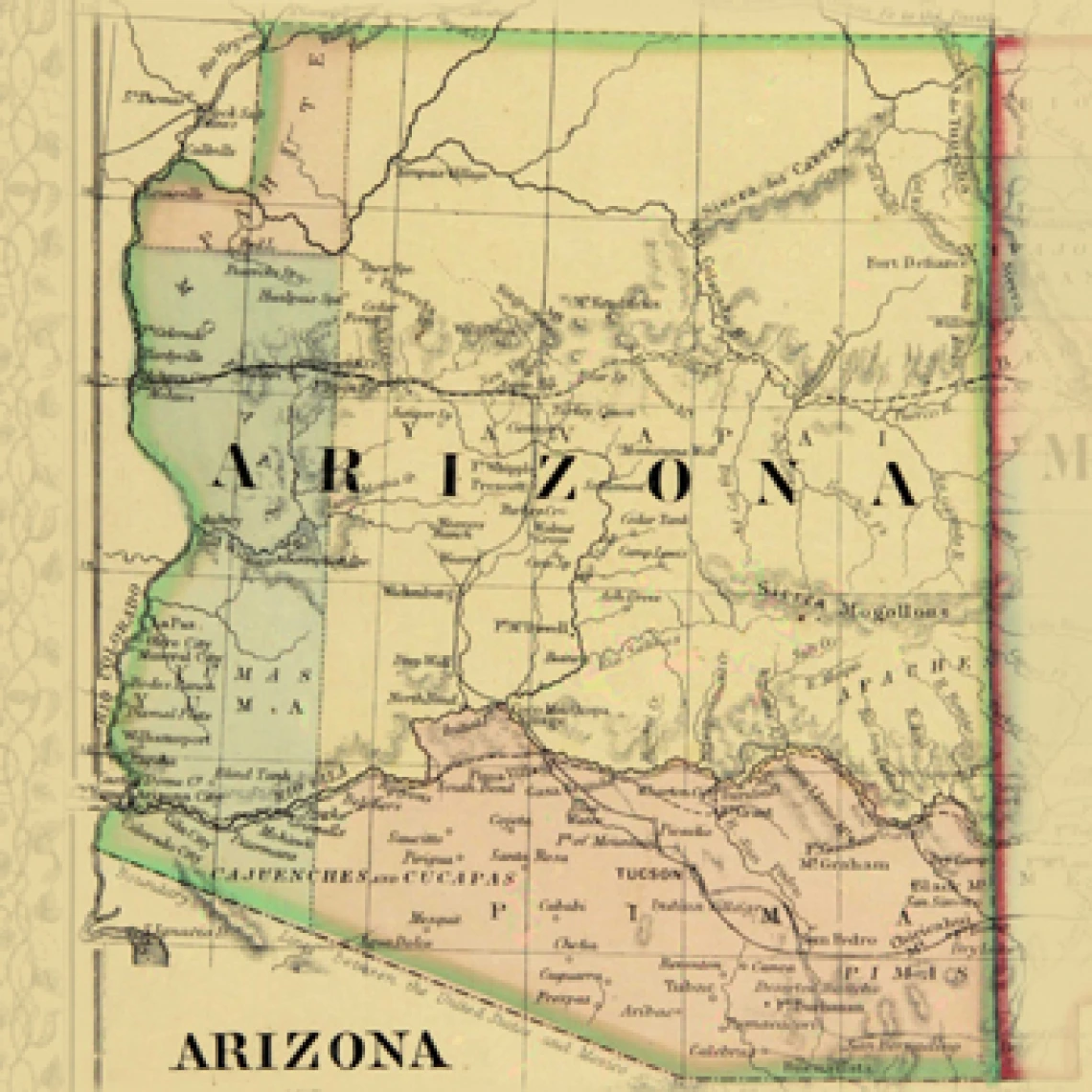 1867 Map of Arizona and New Mexico