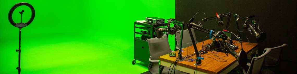 Microphones next to the green screen