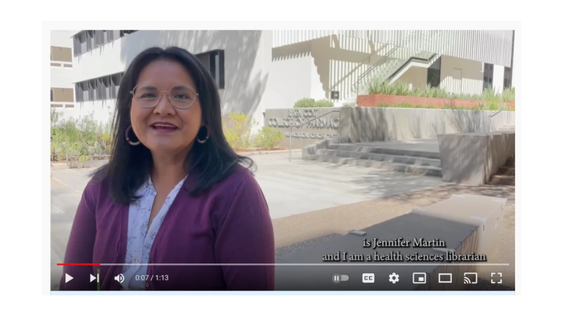 Jennifer Martin in front of College of Pharmacy building