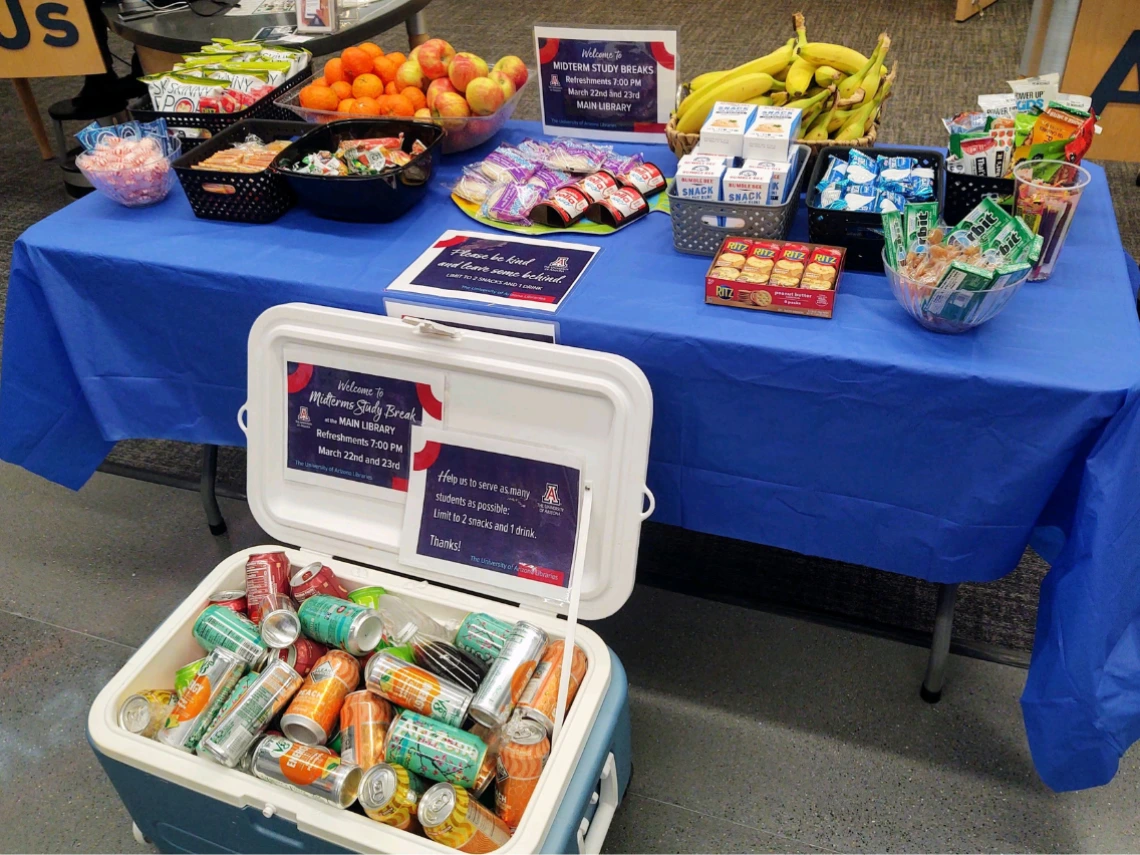 Snack table with treats and drinks