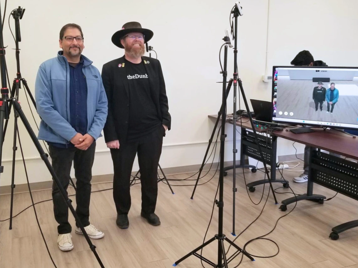 Travis Teetor and Amir Hassibi pose in the new Dunbar Tech Lab
