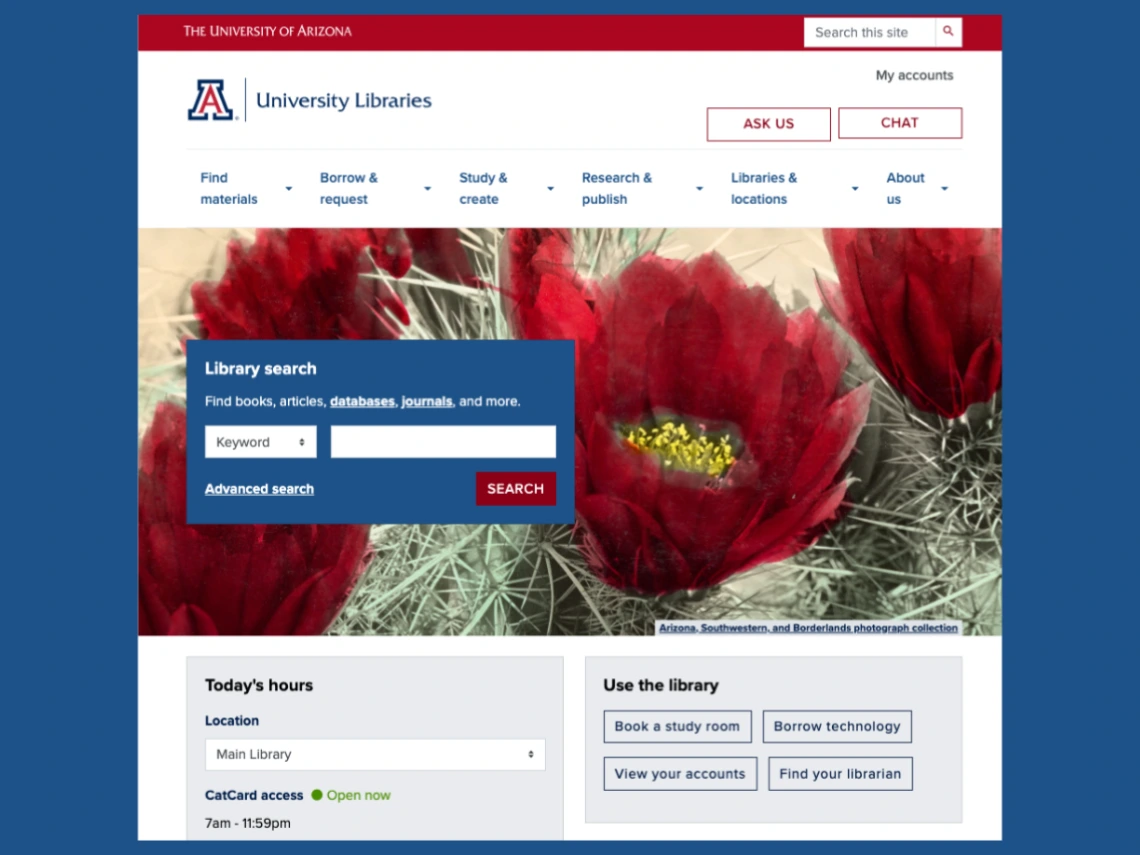 University Libraries homepage screengrab