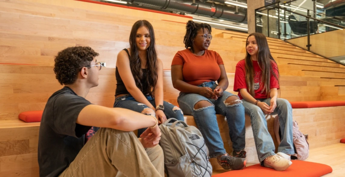 Students meeting at the Main Library.