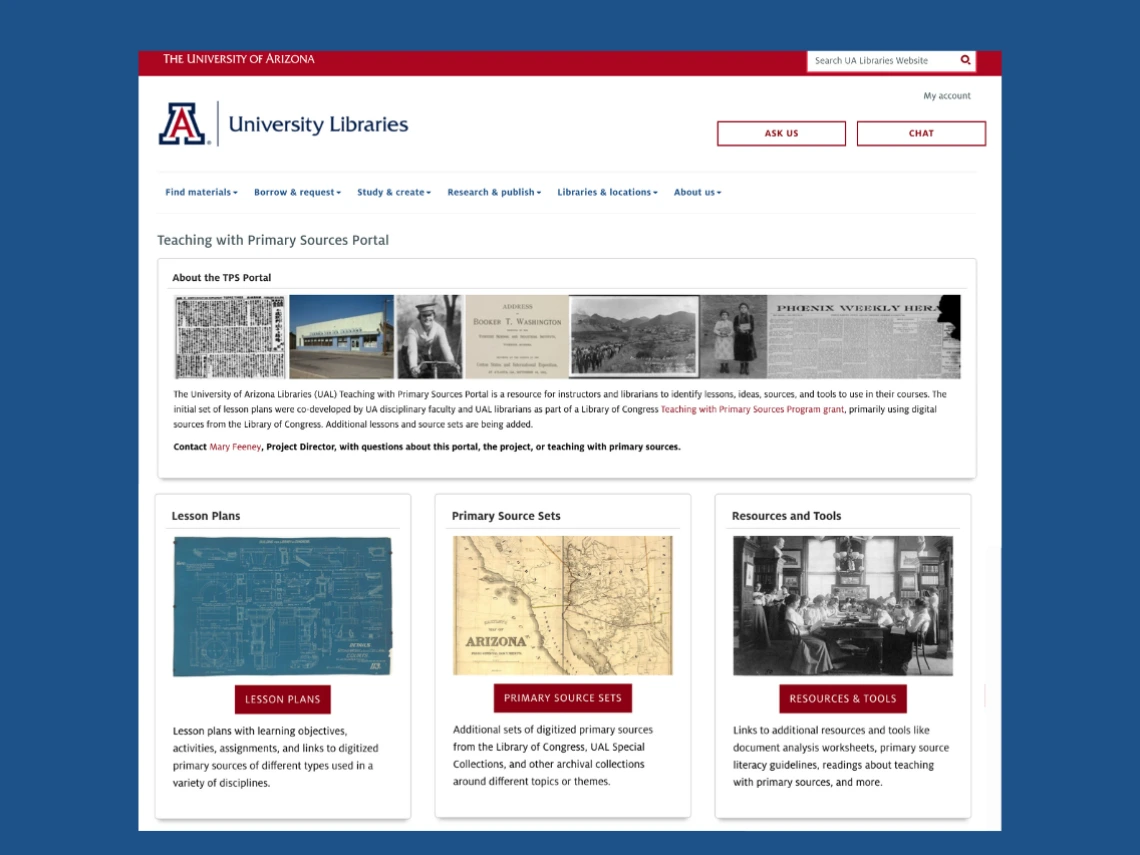 Teaching with Primary Sources Portal landing page