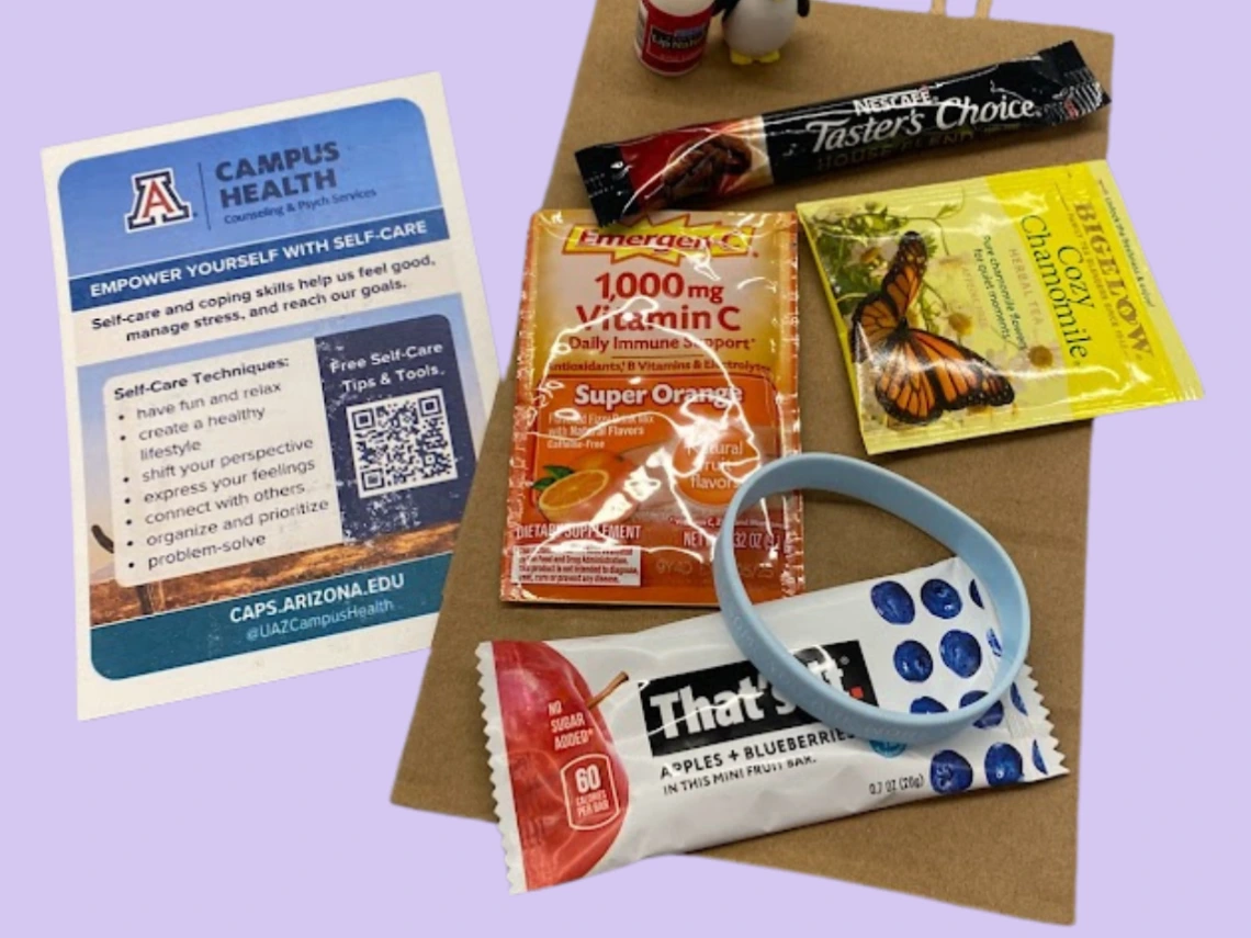 Self-care goodie bag and items