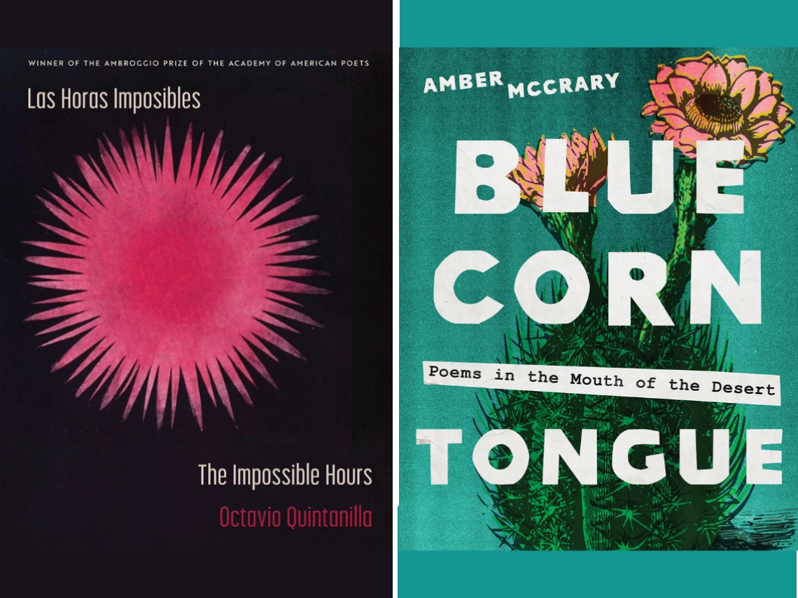 Book covers of Las Horas Imposibles and Blue Corn