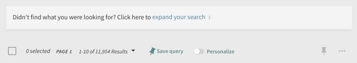 Message on the search results page showing "expand your search"