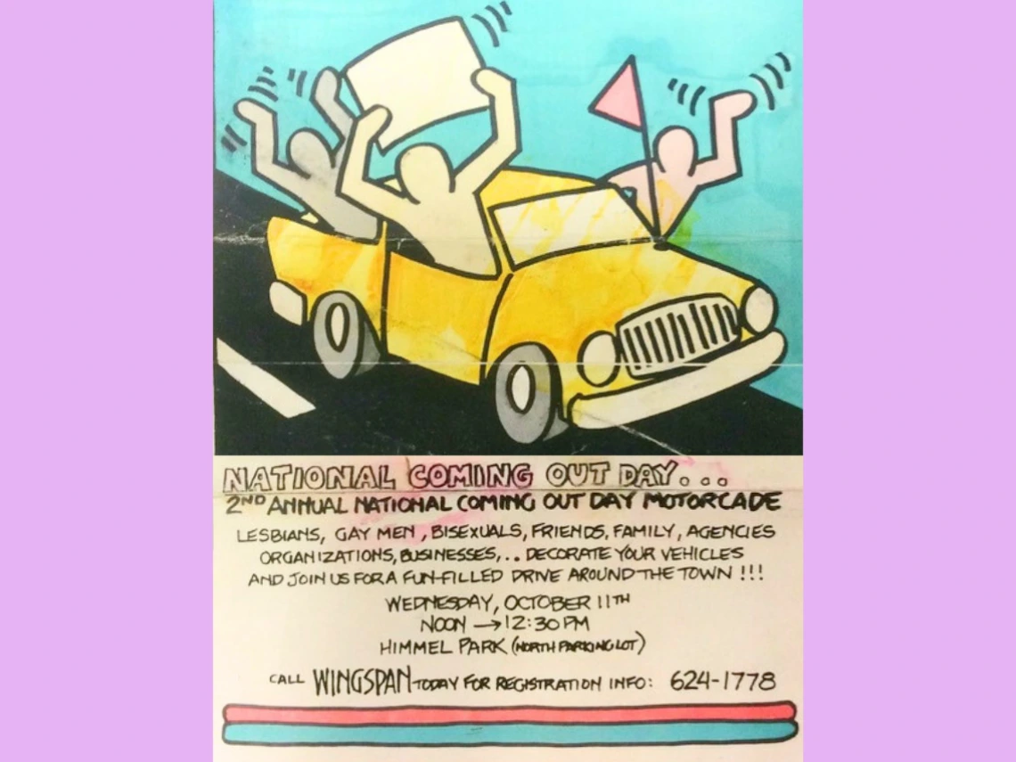Poster for Tucson's 2nd Annual National Coming Out Day Motorcade, Wingspan, “National Coming Out Day,” Arizona Queer Archives (undated)