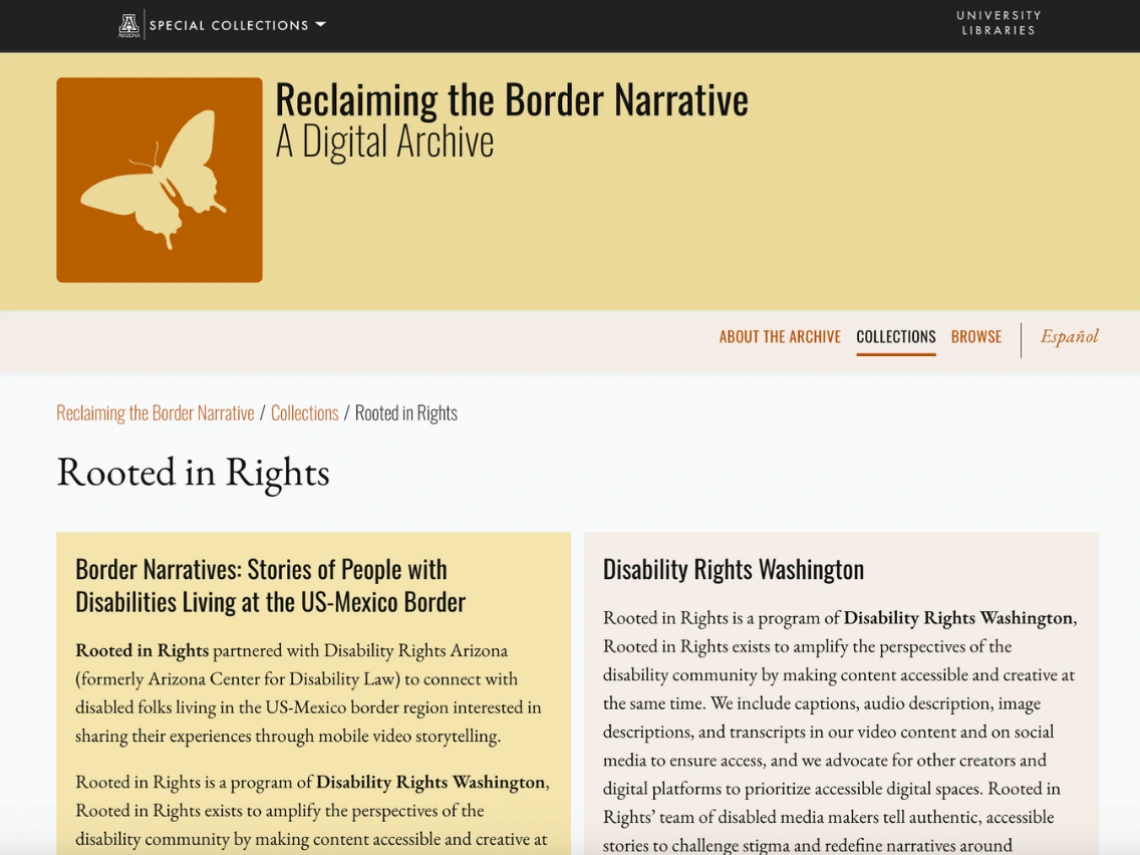 Rooted in Rights Digital Exhibit screengrab from Reclaiming the Border Narrative Digital Archive