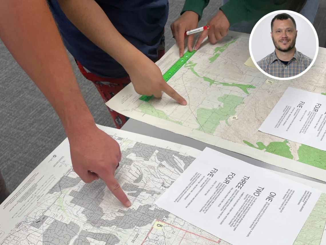 hands pointing at maps, with headshot of Jason Jurjevich in the corner