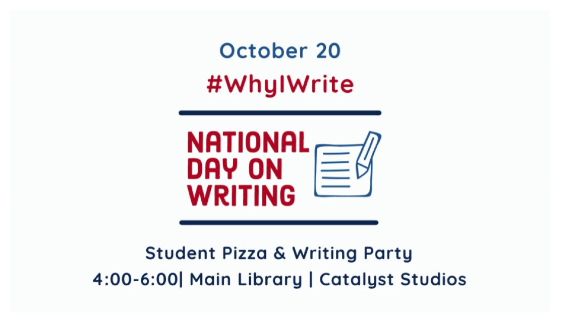 national day on writing event in blue and red text, white background