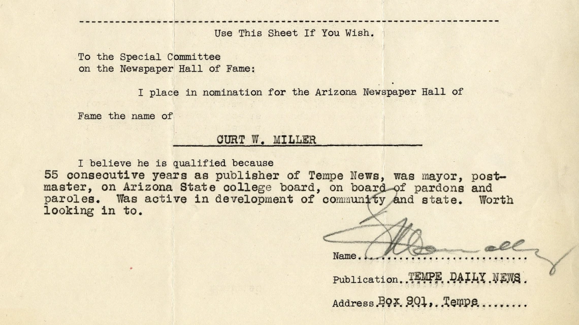 Request for Nominations for Arizona Newspaper Hall of Fame, October 1, 1949