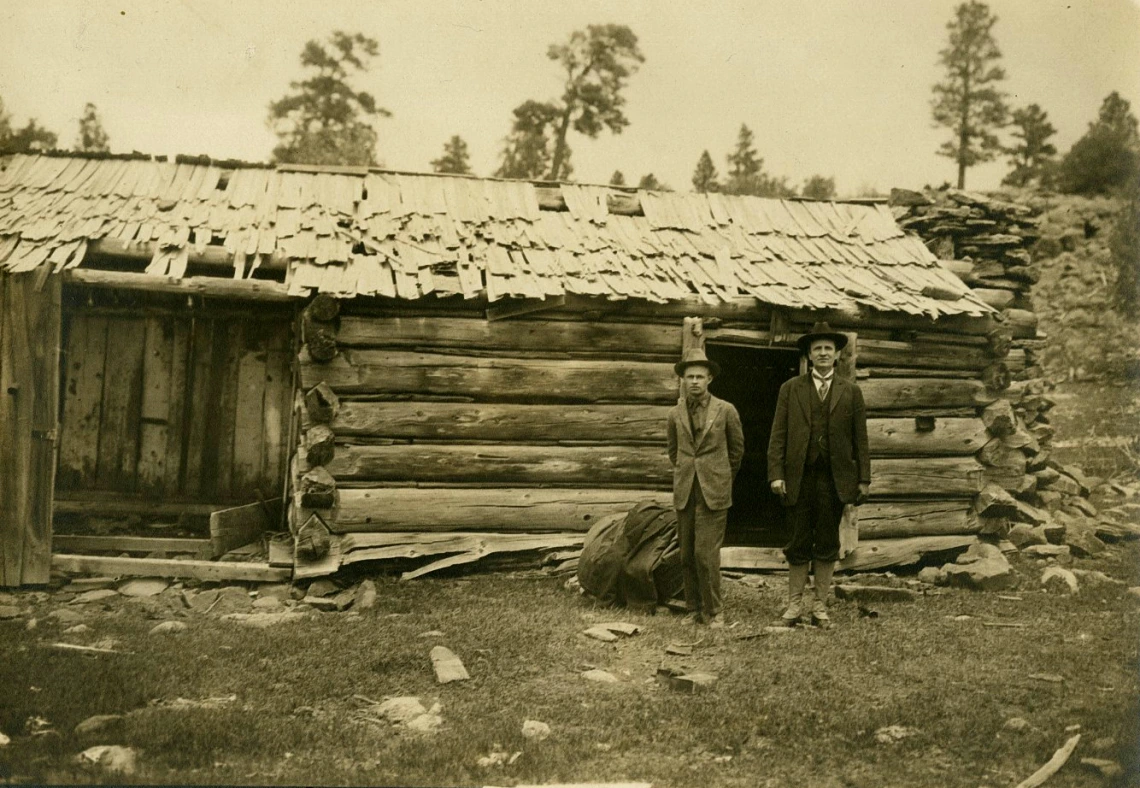 Senator Ashurst on Left with Father at Old Ashurst Ranah, Coconino County, 1919