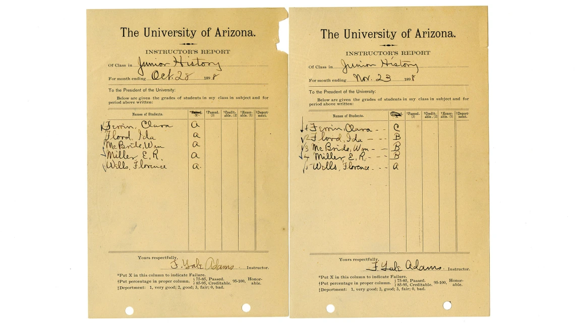 Instructor's Report for Junior History Class at the University of Arizona, October 28, 1898, November 23, 1898