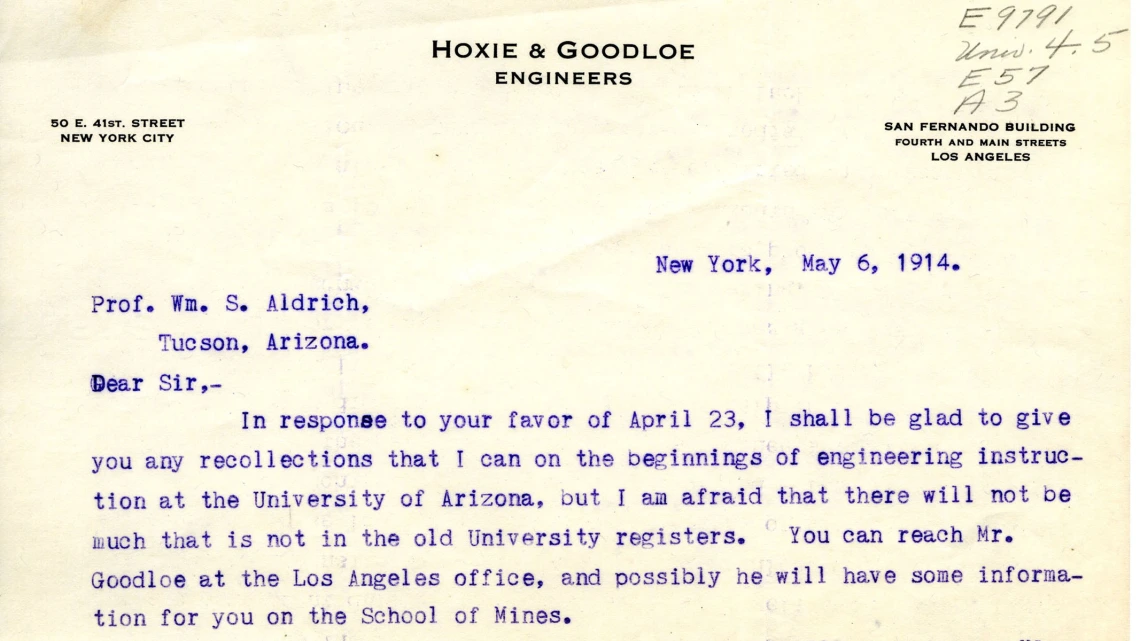 Letter Addressed to Professor William S. Aldrich, May 6, 1914