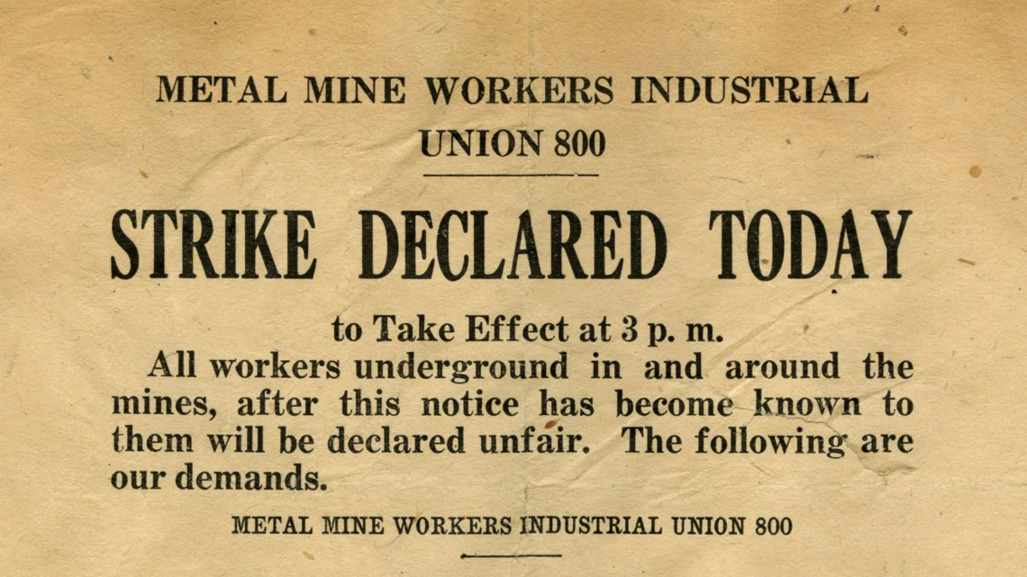 Metal Mine Workers Industrial Union 800 Declaration of Strike Newspaper Clipping, 1912