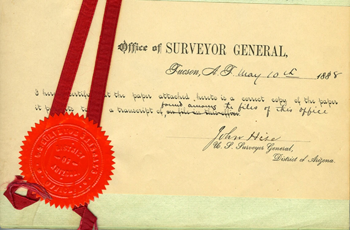 Certificate from the Office of Surveyor General