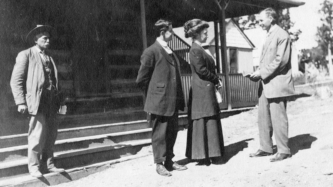 Ralph H. Cameron at Cameron Hotel and an Old Post Office, Grand Canyon, AZ, 1906