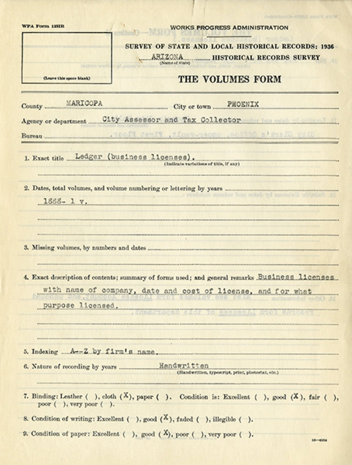 Page from the Arizona Historical Records Survey of Phoenix