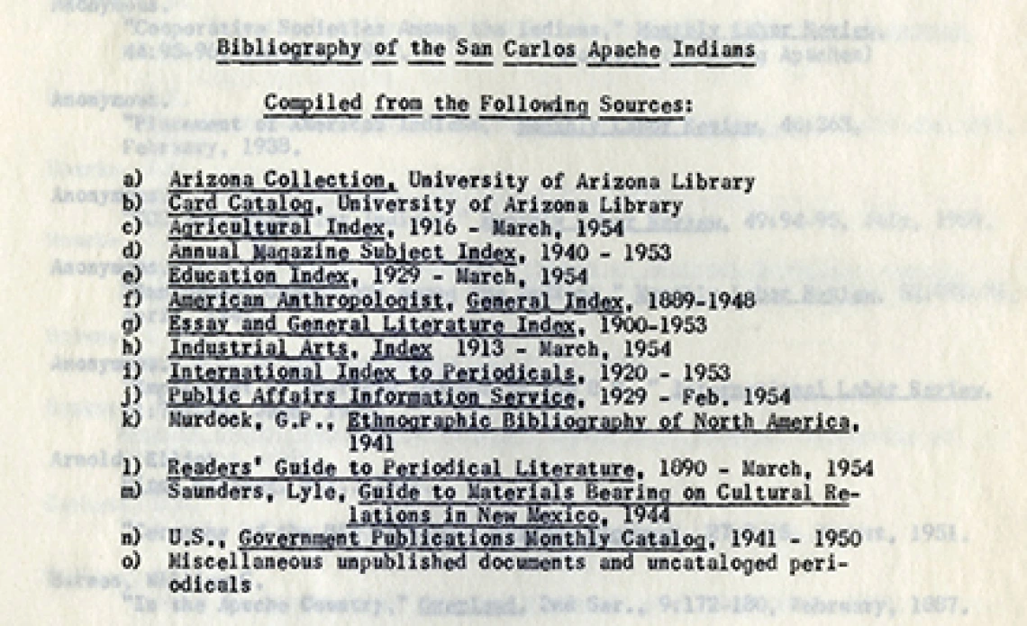 Cover Page of "Bibliography of the San Carlos Apache Indians"