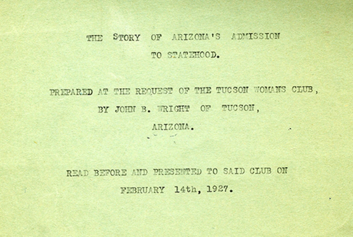 The Cover Page of "The Story of Arizona's Admission to Statehood." The Cover Page of "The Story of Arizona's Admission to Statehood."