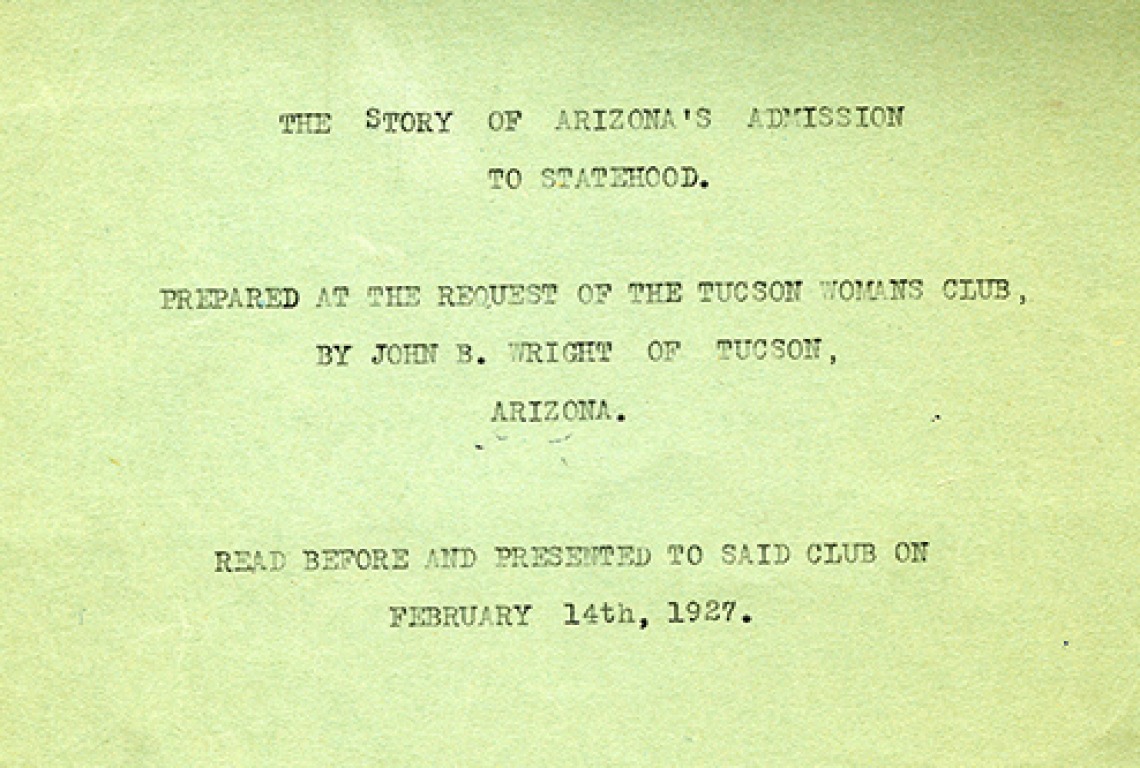 The Cover Page of "The Story of Arizona's Admission to Statehood."