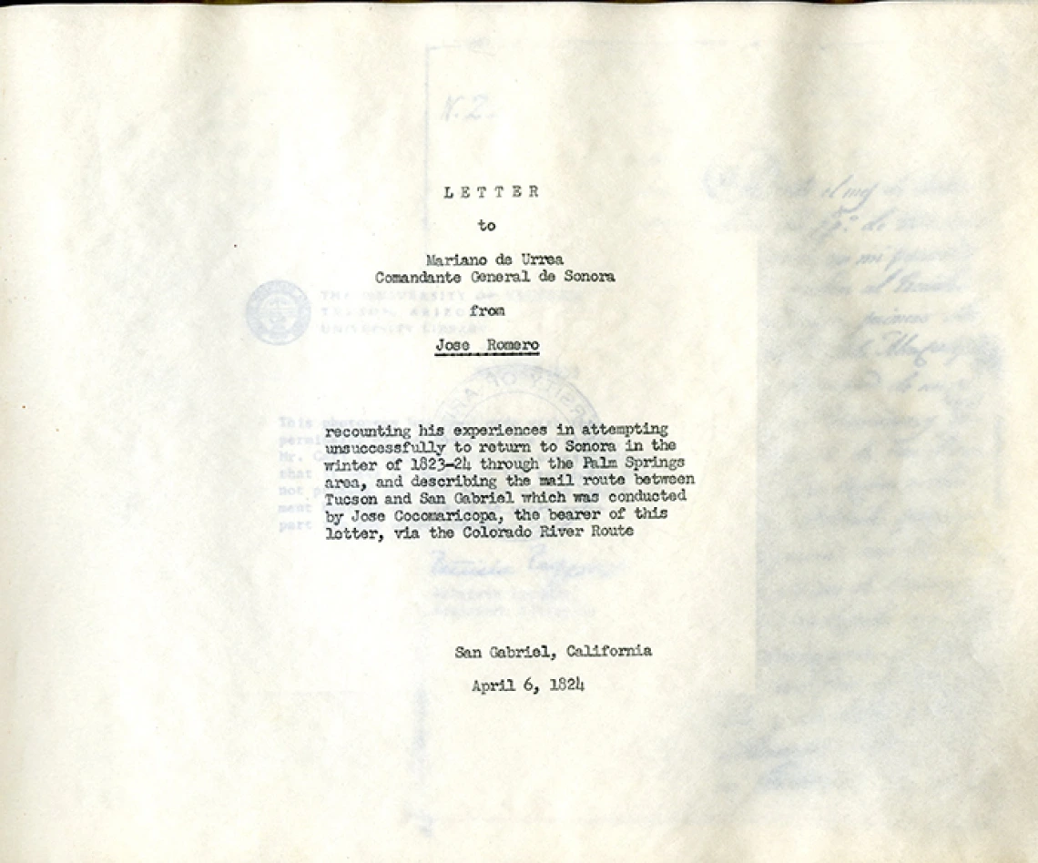 Cover Page of a Letter to Mariano De Urrea