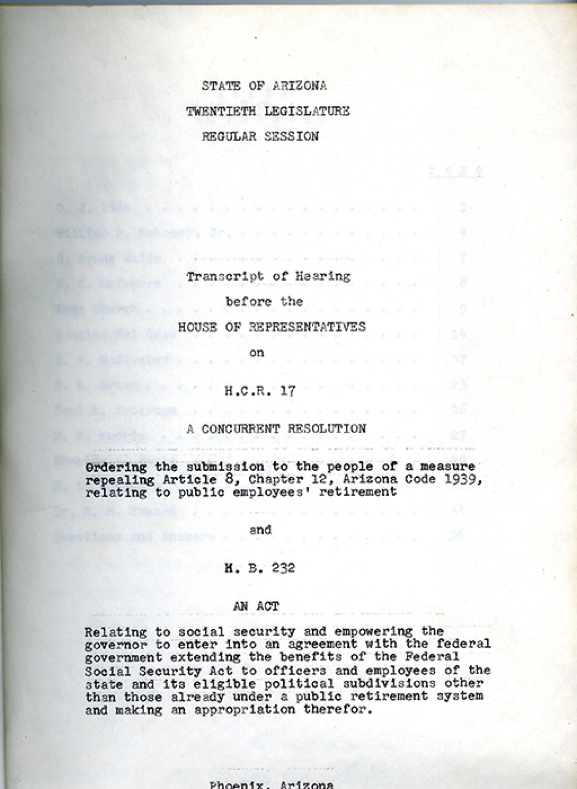 Transcript of Hearing Title Page