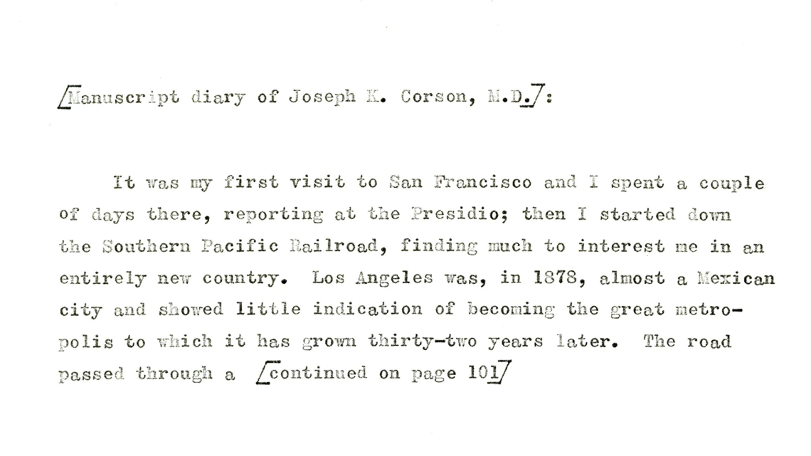 Excerpt from Manuscript Diary of Joseph K. Corson, circa 1910