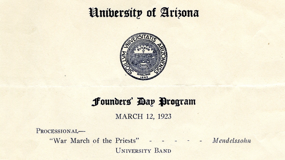 Excerpt from Title Page of University of Arizona Founders' Day Program, March 12, 1923