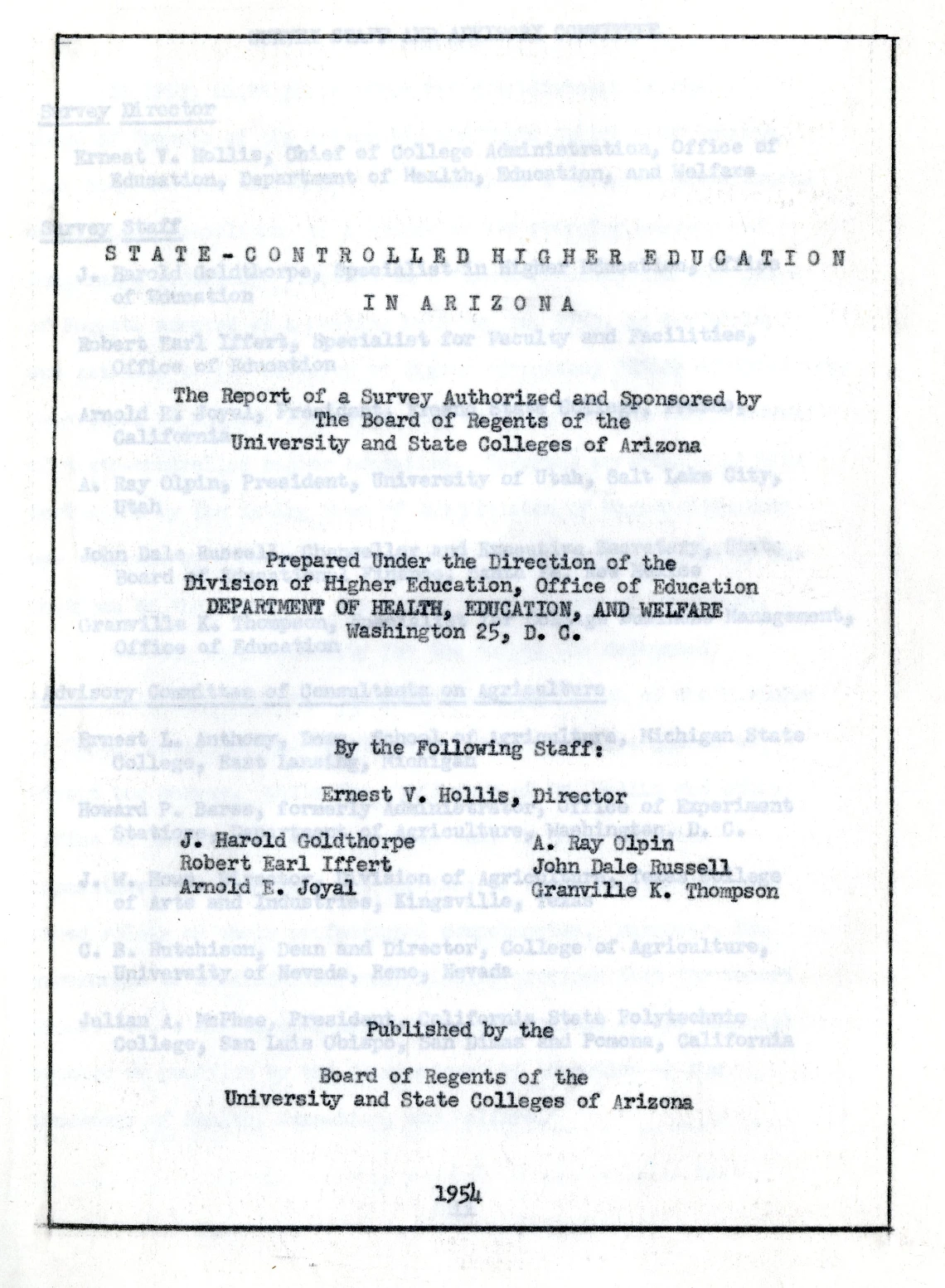 State Controlled Higher Education in Arizona Survey Title Page