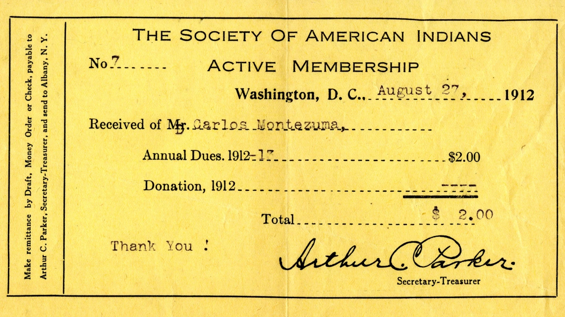 The Society of American Indians Active Membership Card, 1912