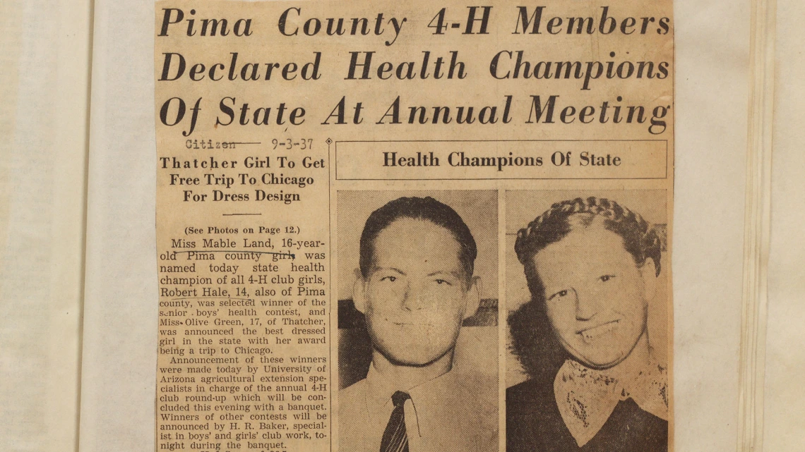 Newspaper Clipping Declaring Health Champions of State, 1937