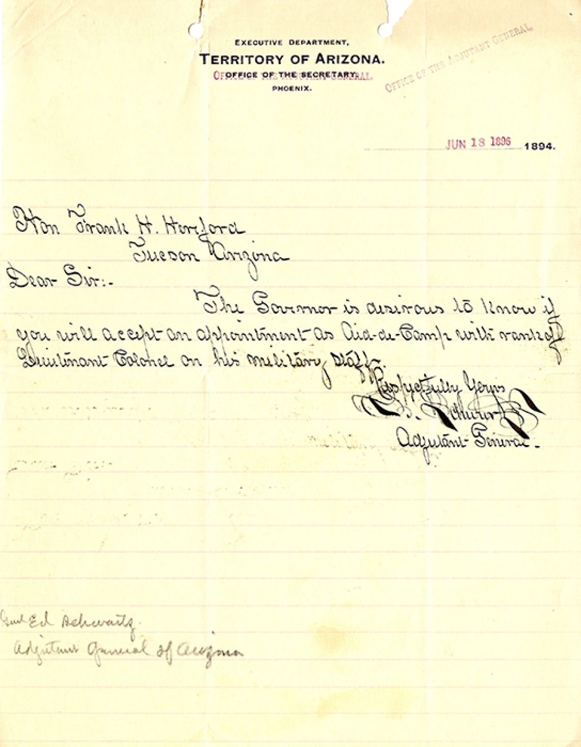 Letter to Frank Hereford