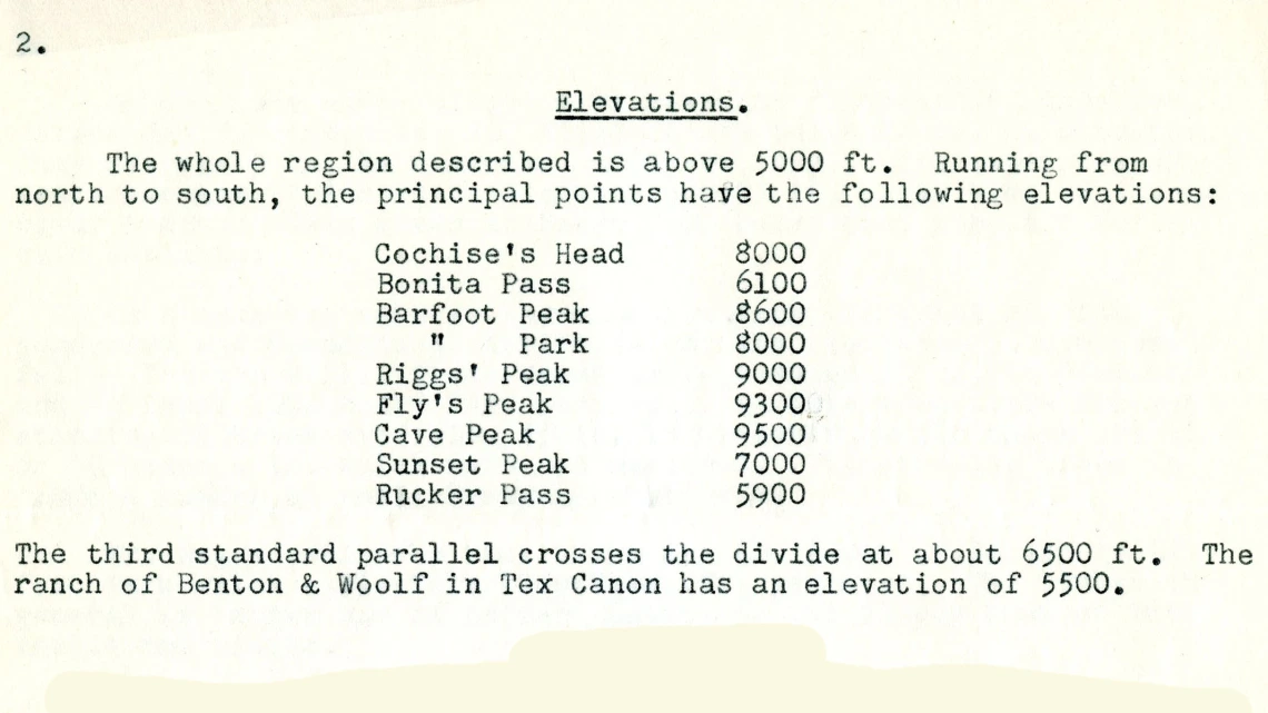 Page 2 of Report of an Examination of the Chiricahua Mountains in Arizona, 1902