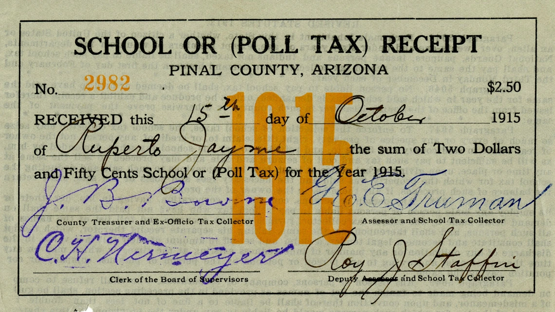 School or (Poll Tax) Receipt, October 15, 1915