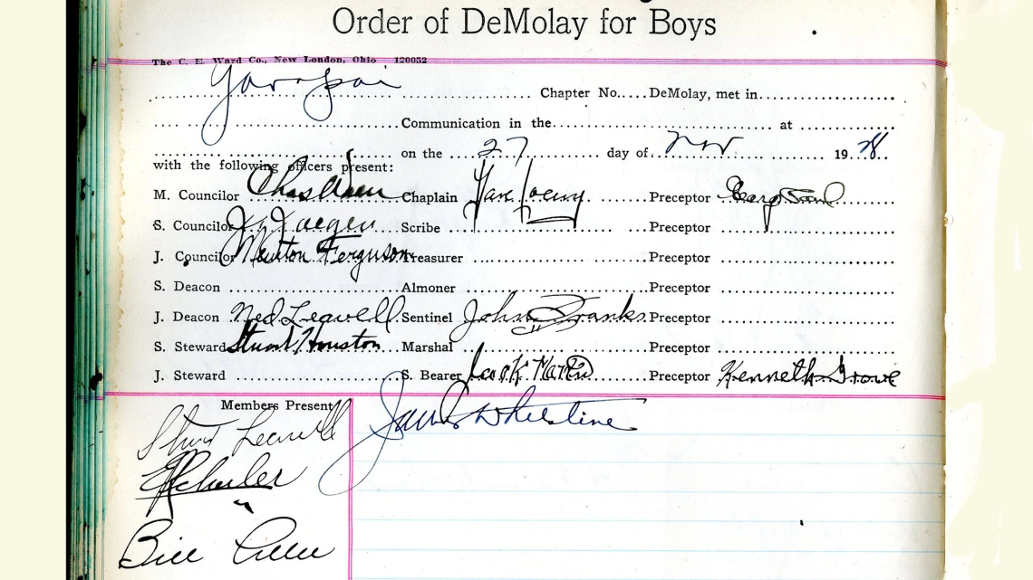 Meeting Roster for Order of DeMolay for Boys, 1928