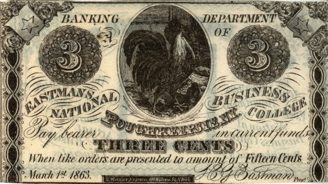 Banking Department of Eastmans National Business CollegeThree Cent Banking Note, 1863