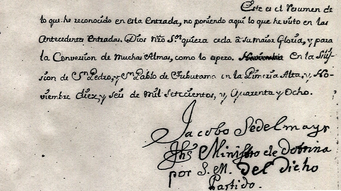 Letter from Father Jacobo Sadelmyr, 1748