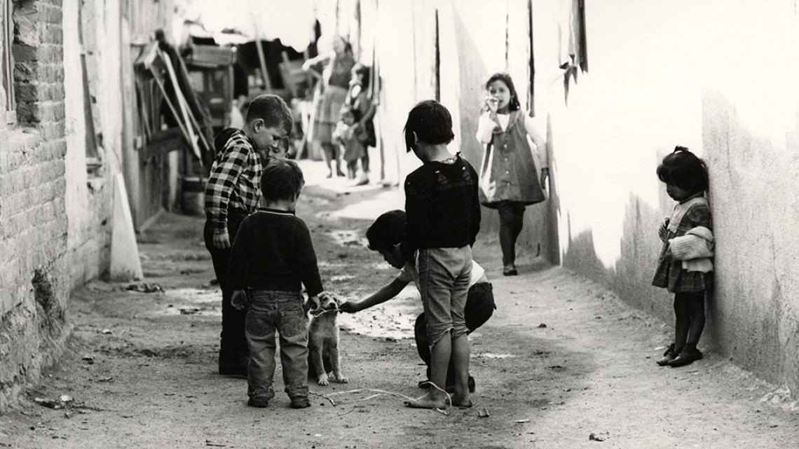 Photograph of Children Playing With a Dog in an Alley, Nogales, Sonora, 1968